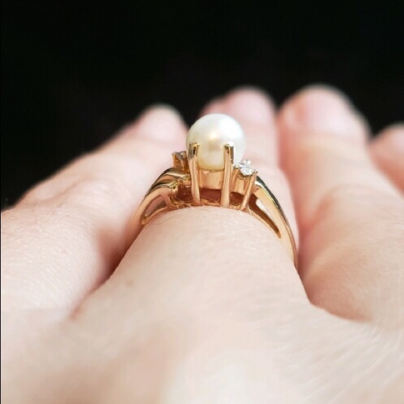 Natural Pearl and Diamond 10K gold ring size 6.25 - Picture 7 of 14